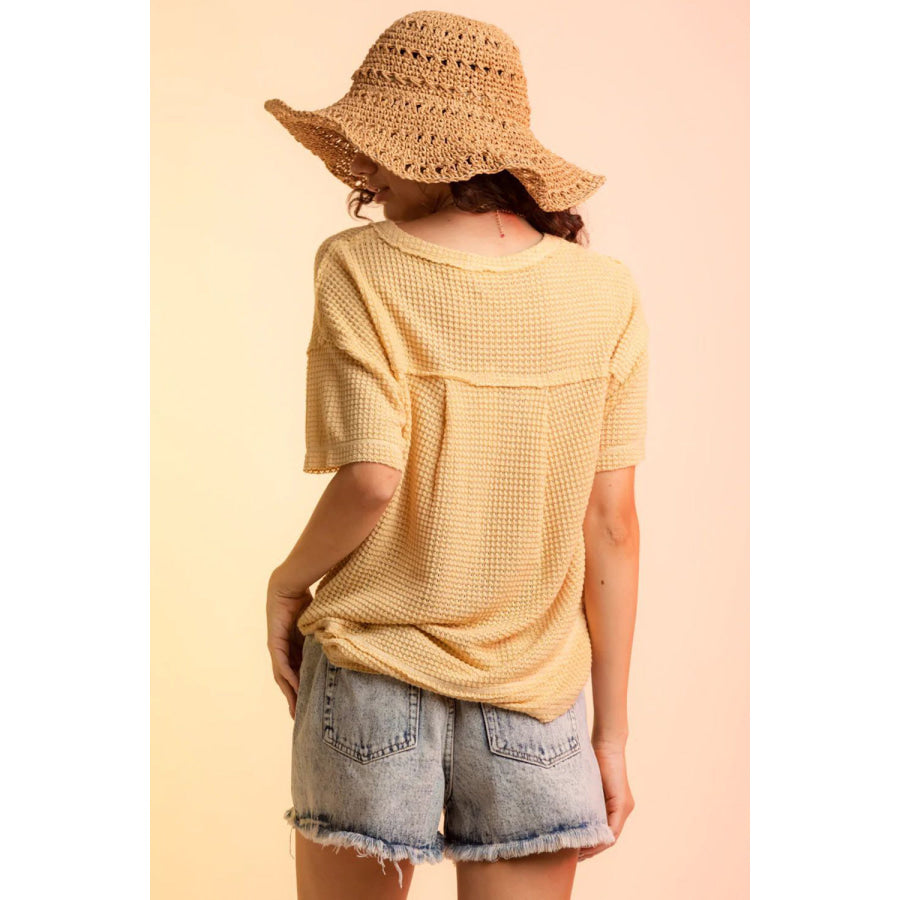 Waffle - Knit Notched Half Sleeve T - Shirt Apparel and Accessories