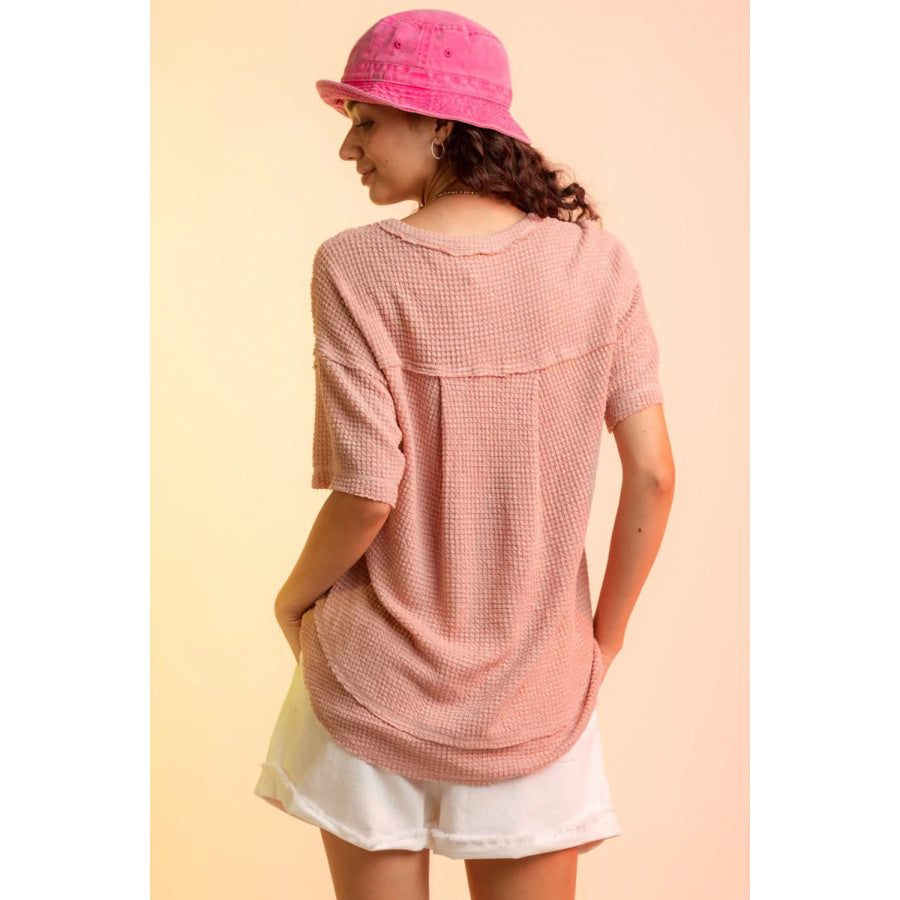 Waffle - Knit Notched Half Sleeve T - Shirt Apparel and Accessories