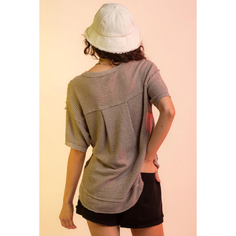 Waffle - Knit Notched Half Sleeve T - Shirt Apparel and Accessories