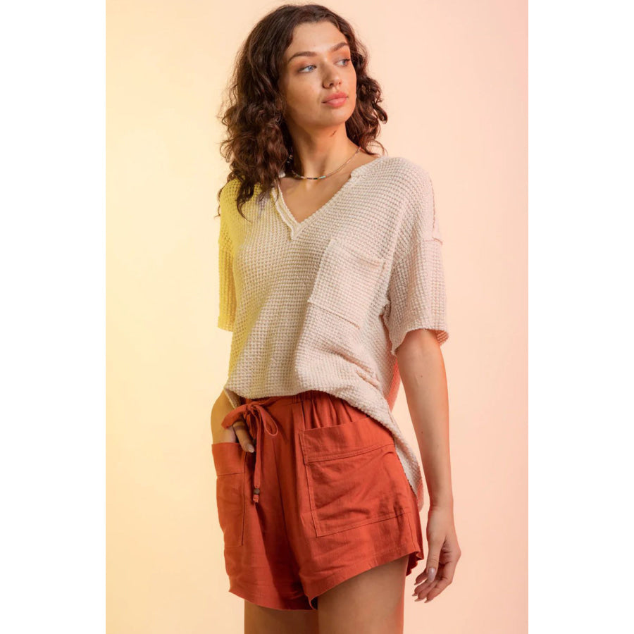 Waffle - Knit Notched Half Sleeve T - Shirt Apparel and Accessories