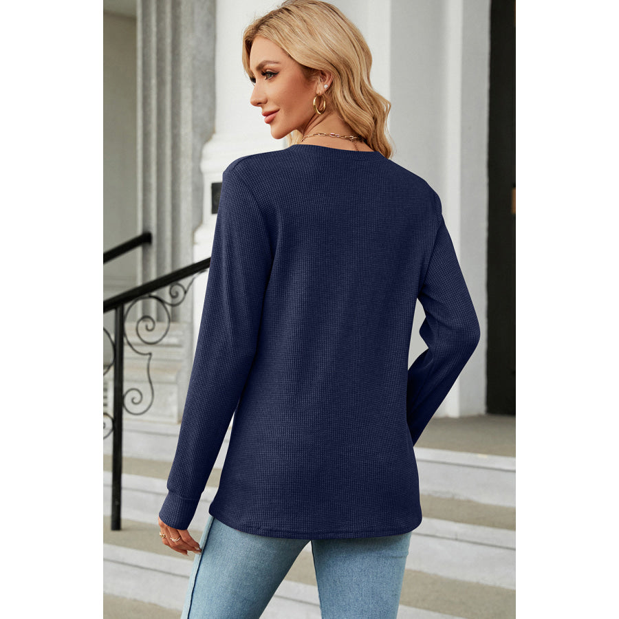 Waffle - Knit Notched Long Sleeve T - Shirt Apparel and Accessories