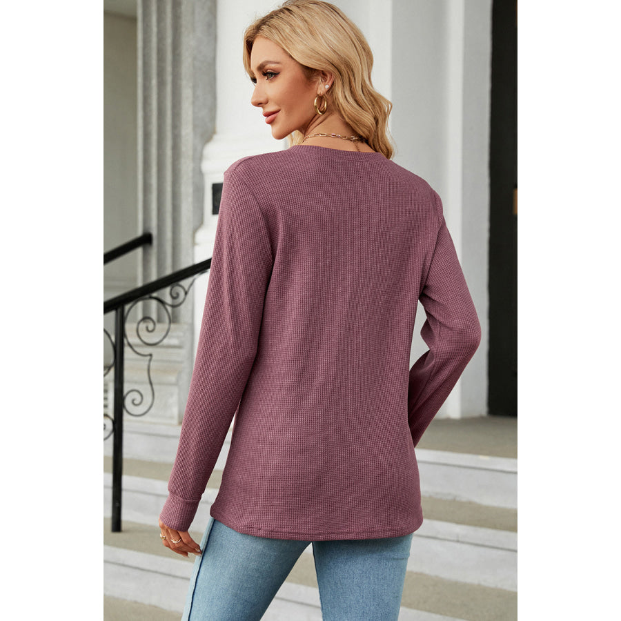 Waffle - Knit Notched Long Sleeve T - Shirt Apparel and Accessories