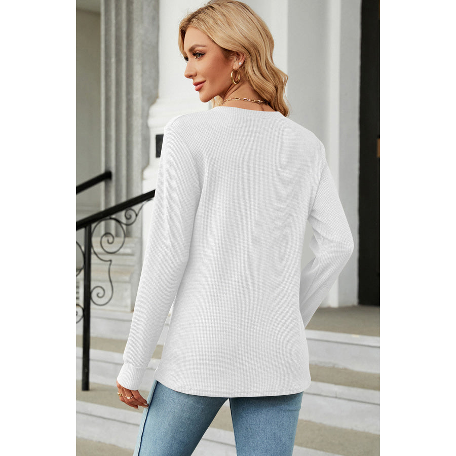 Waffle - Knit Notched Long Sleeve T - Shirt Apparel and Accessories