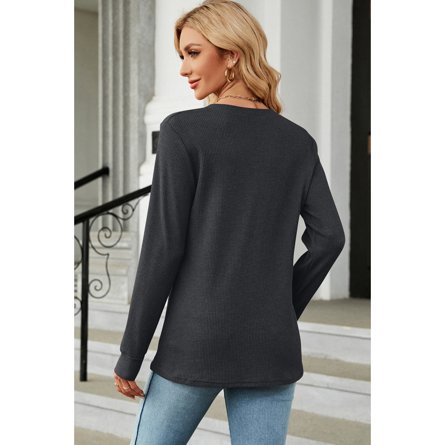 Waffle - Knit Notched Long Sleeve T - Shirt Apparel and Accessories