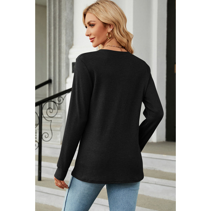 Waffle - Knit Notched Long Sleeve T - Shirt Apparel and Accessories