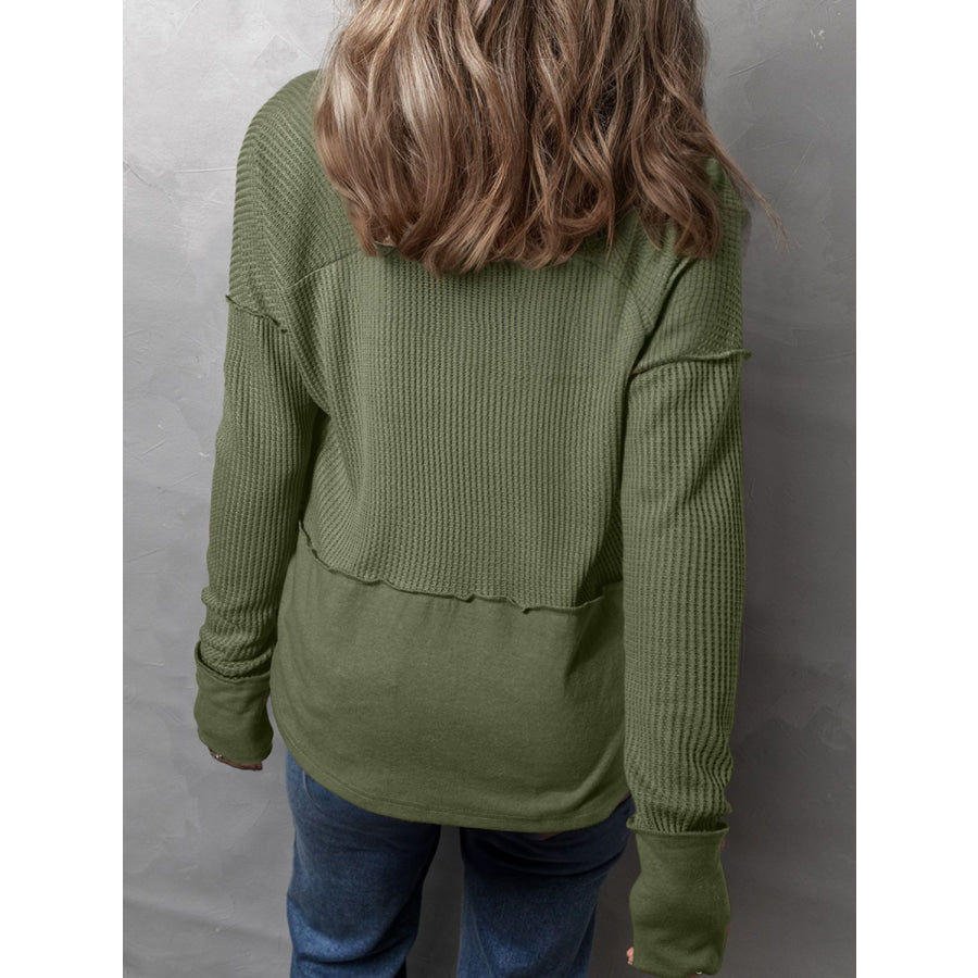 Waffle-Knit Notched Long Sleeve T-Shirt Apparel and Accessories