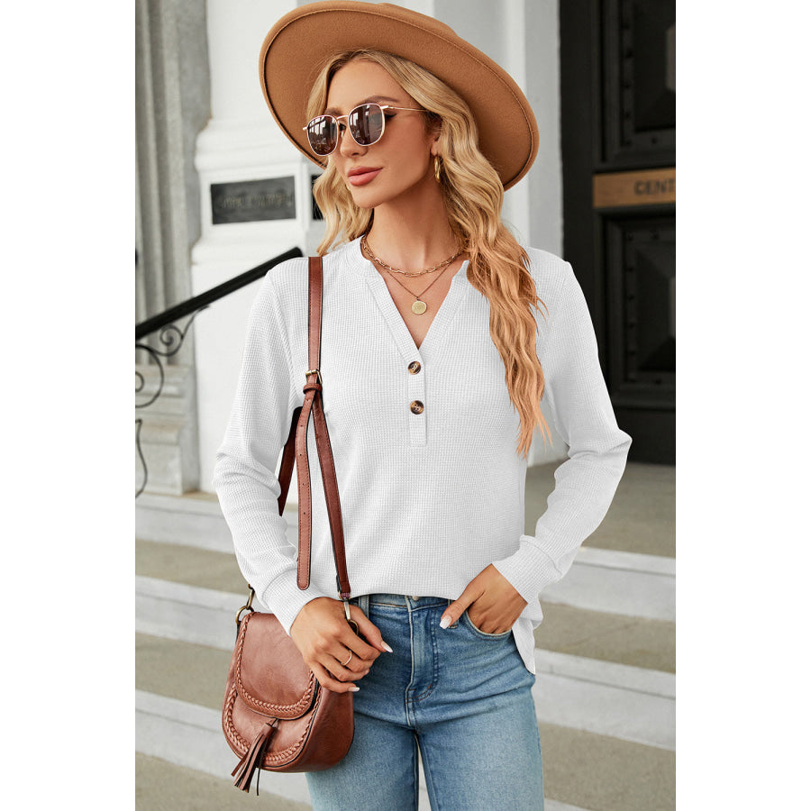 Waffle - Knit Notched Long Sleeve T - Shirt Apparel and Accessories