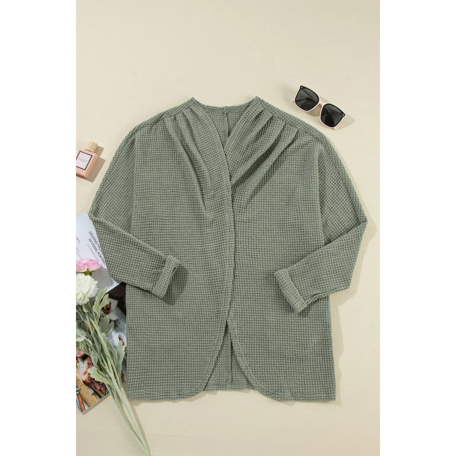 Waffle-Knit Open Front Long Sleeve Cover Up Apparel and Accessories