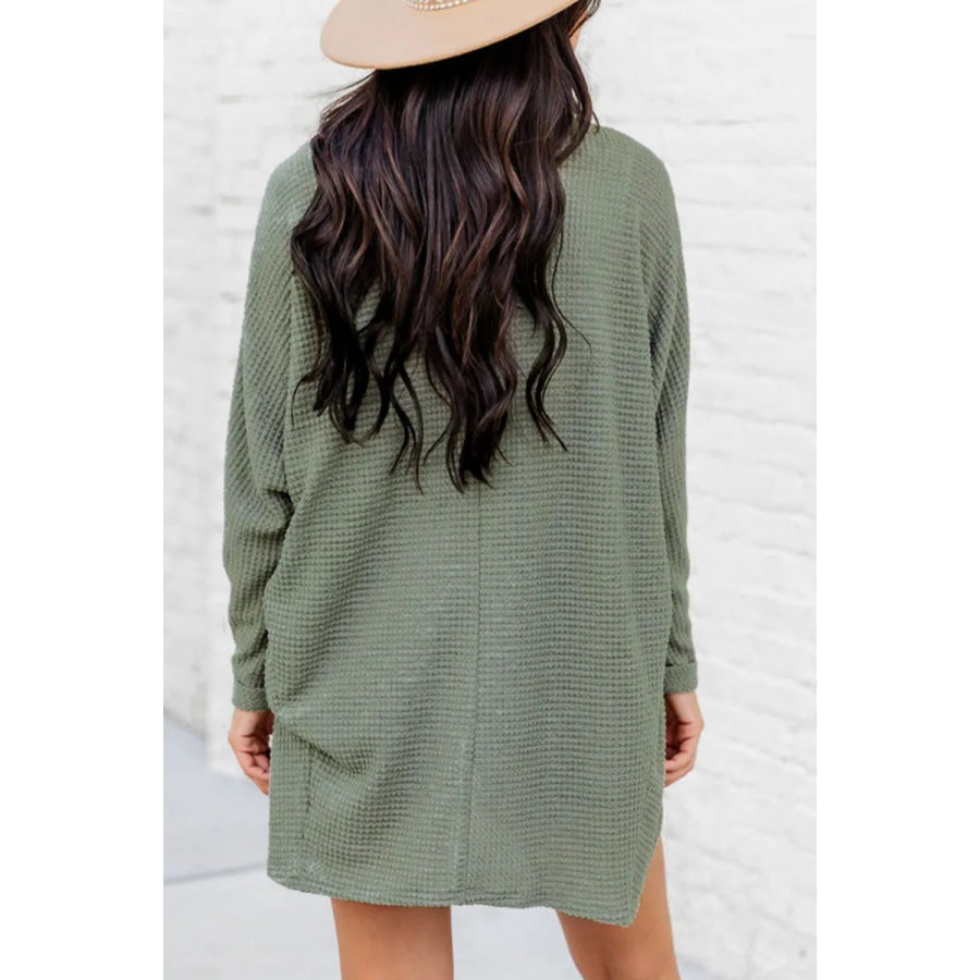 Waffle-Knit Open Front Long Sleeve Cover Up Apparel and Accessories