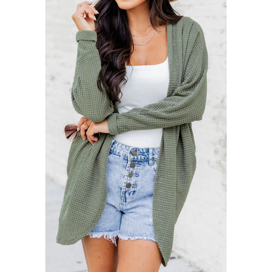 Waffle-Knit Open Front Long Sleeve Cover Up Sage / S Apparel and Accessories