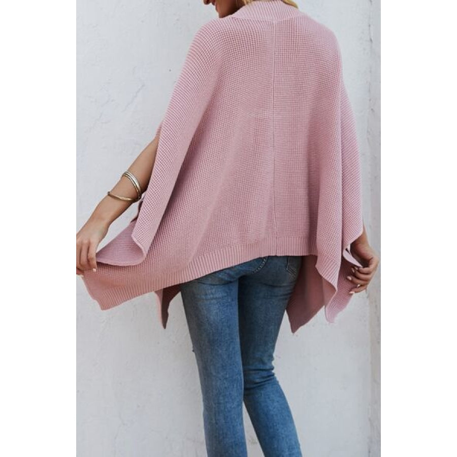 Waffle-Knit Pocketed Cape Sleeve Sweater Apparel and Accessories