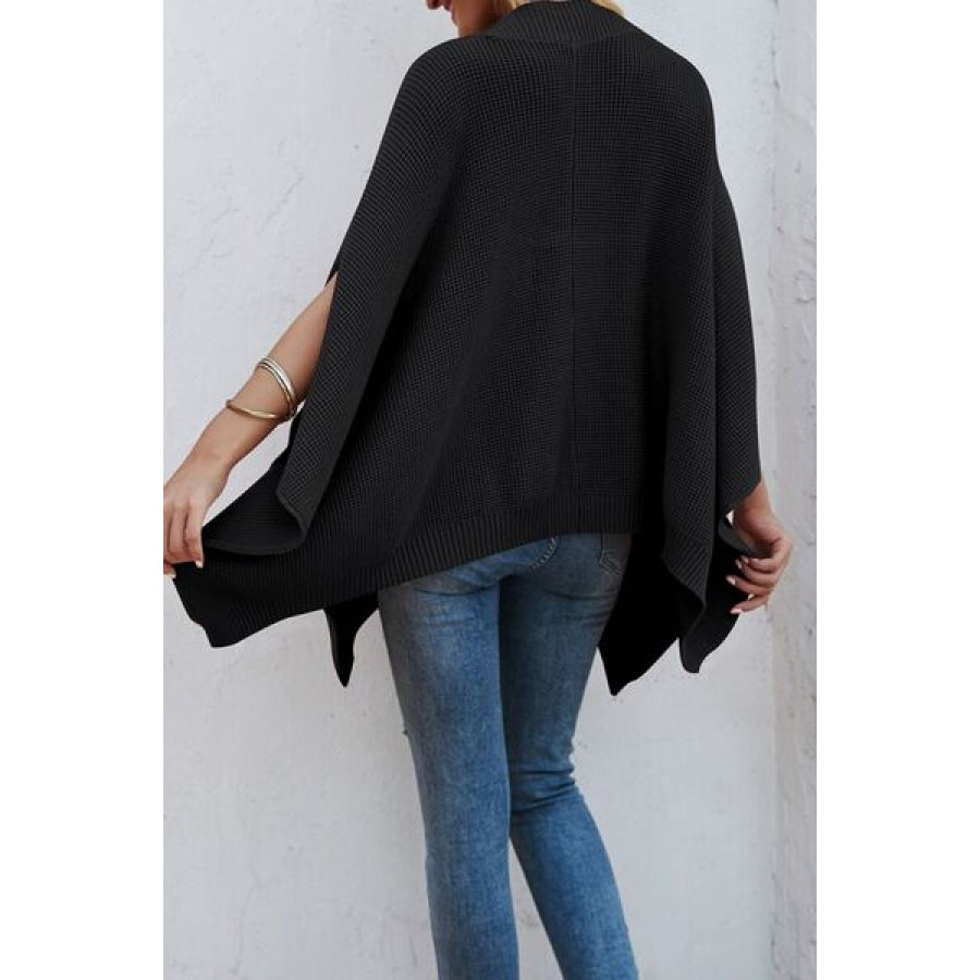 Waffle-Knit Pocketed Cape Sleeve Sweater Apparel and Accessories