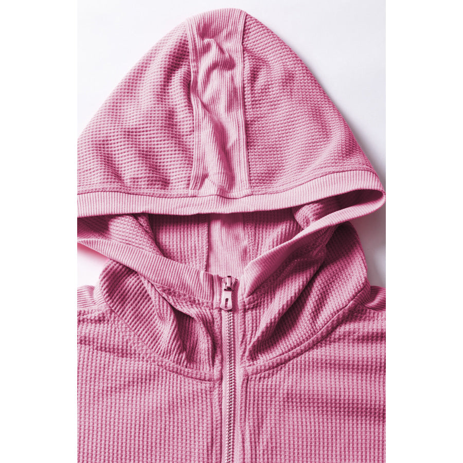 Waffle-Knit Pocketed Zip Up Hooded Jacket Apparel and Accessories