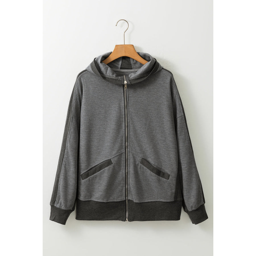 Waffle-Knit Pocketed Zip Up Hooded Jacket Apparel and Accessories