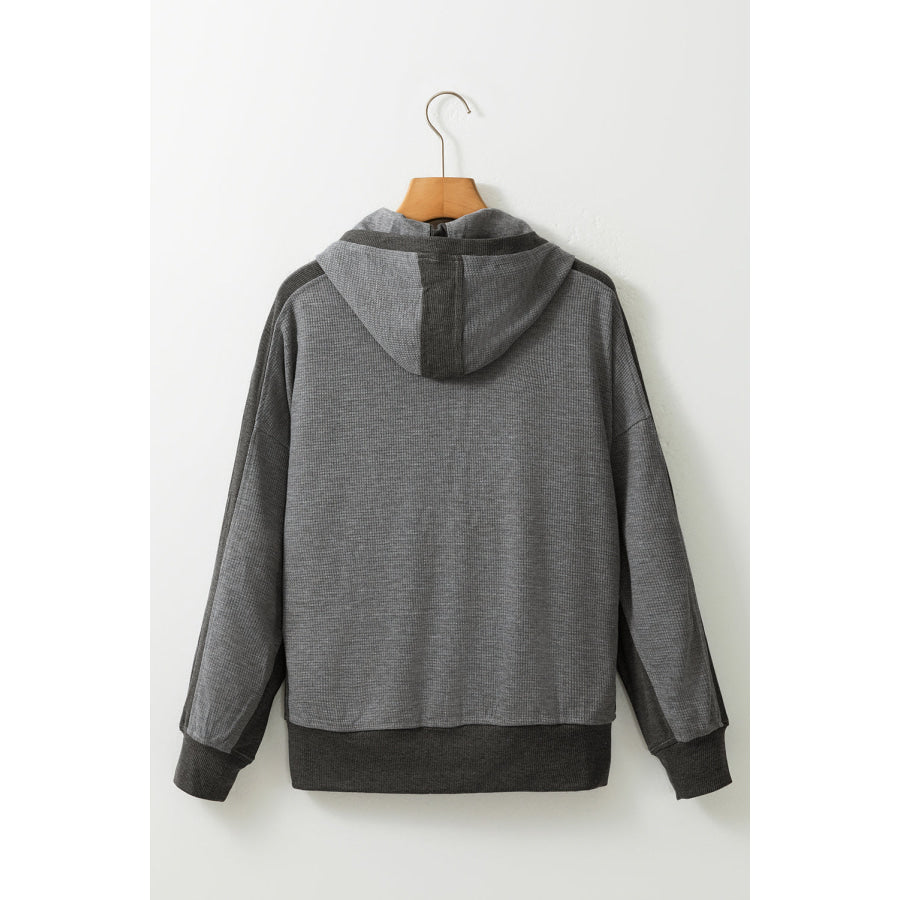 Waffle-Knit Pocketed Zip Up Hooded Jacket Apparel and Accessories