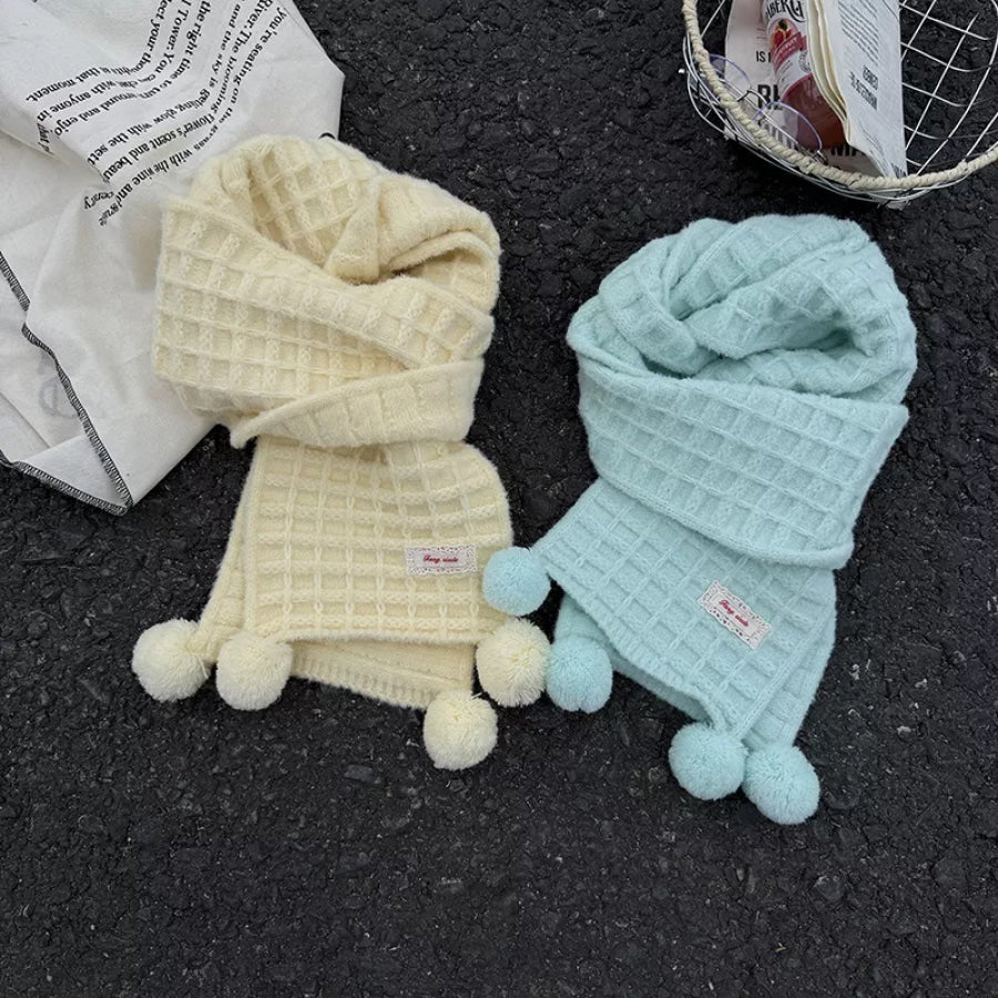 Waffle Knit Pom-Pom Scarf Apparel and Accessories