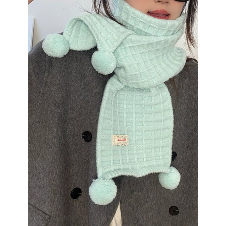 Waffle Knit Pom-Pom Scarf Apparel and Accessories