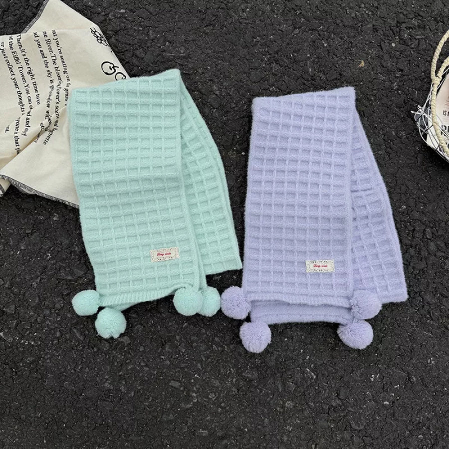 Waffle Knit Pom-Pom Scarf Apparel and Accessories