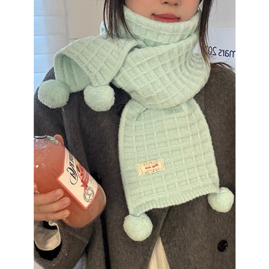 Waffle Knit Pom-Pom Scarf Apparel and Accessories