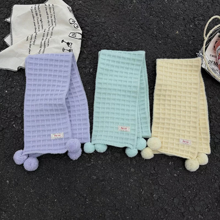 Waffle Knit Pom-Pom Scarf Apparel and Accessories