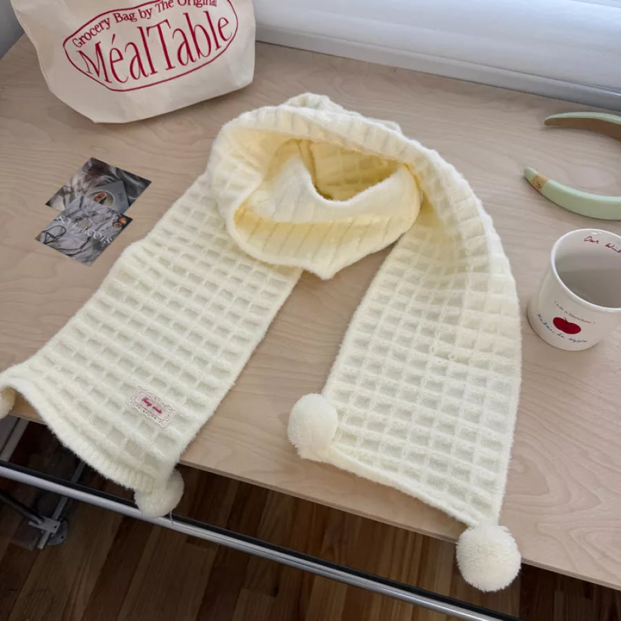 Waffle Knit Pom-Pom Scarf Apparel and Accessories