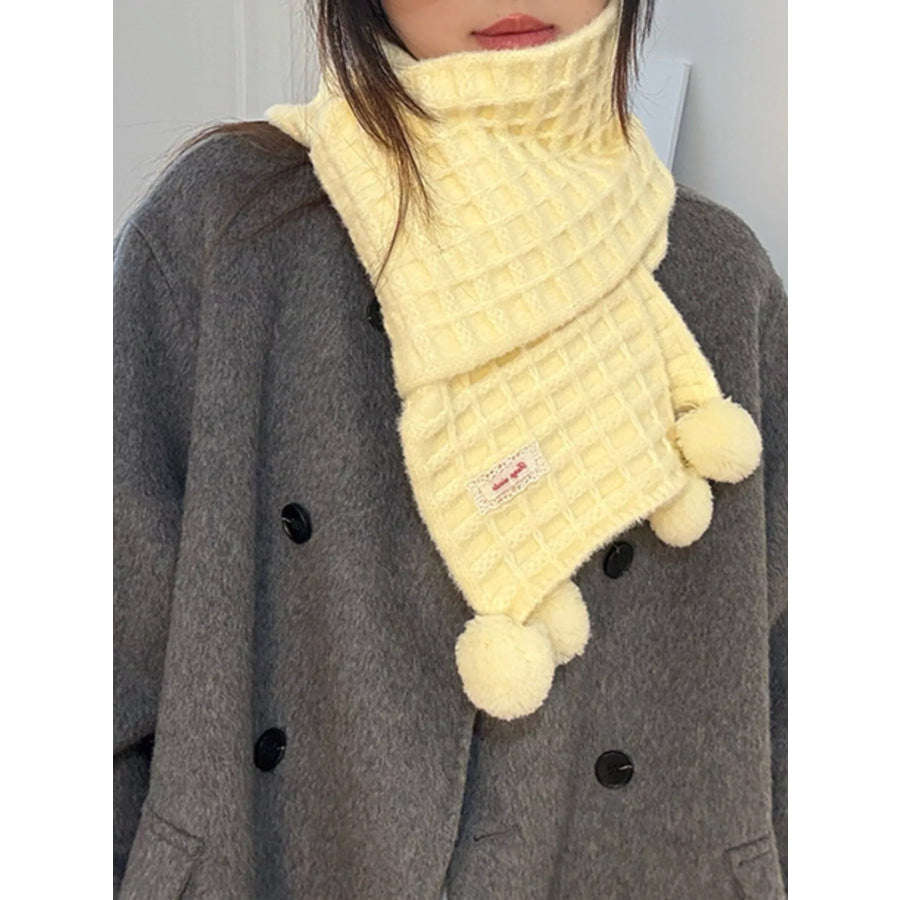 Waffle Knit Pom-Pom Scarf Apparel and Accessories