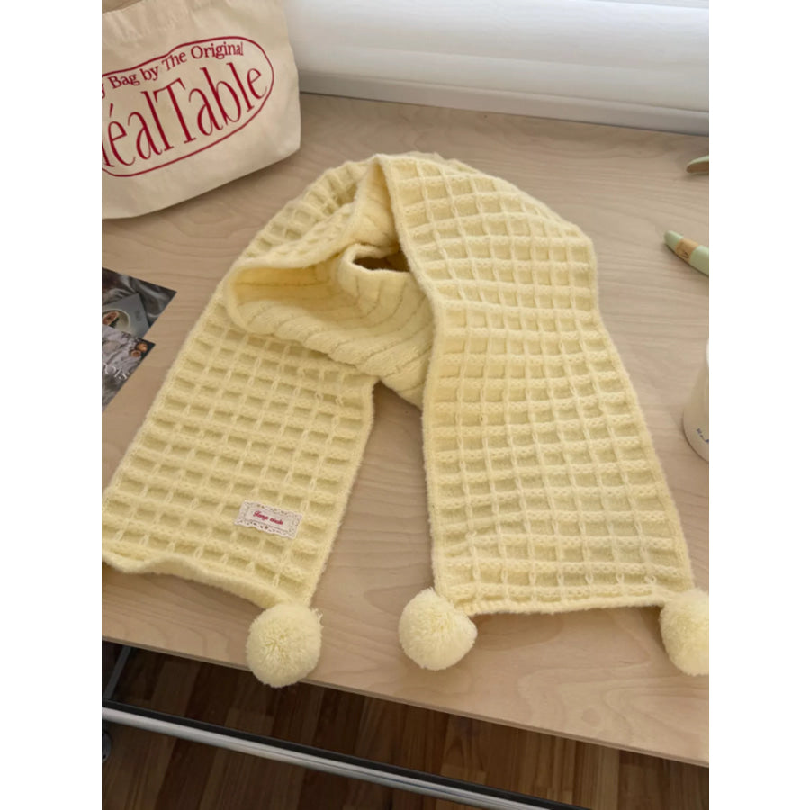 Waffle Knit Pom-Pom Scarf Creamy Yellow / ONESIZE Apparel and Accessories