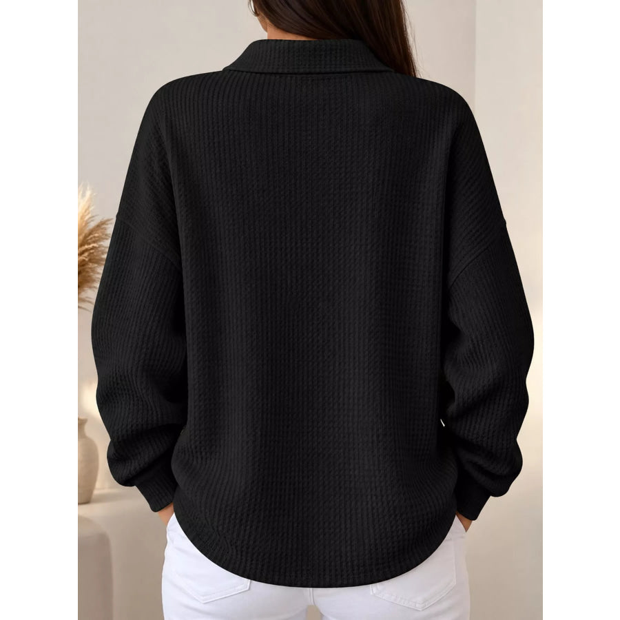 Waffle Knit Quarter-Button Polo T-Shirt Apparel and Accessories