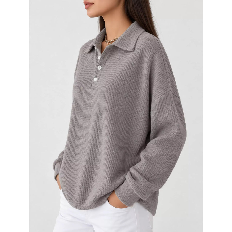 Waffle Knit Quarter-Button Polo T-Shirt Apparel and Accessories