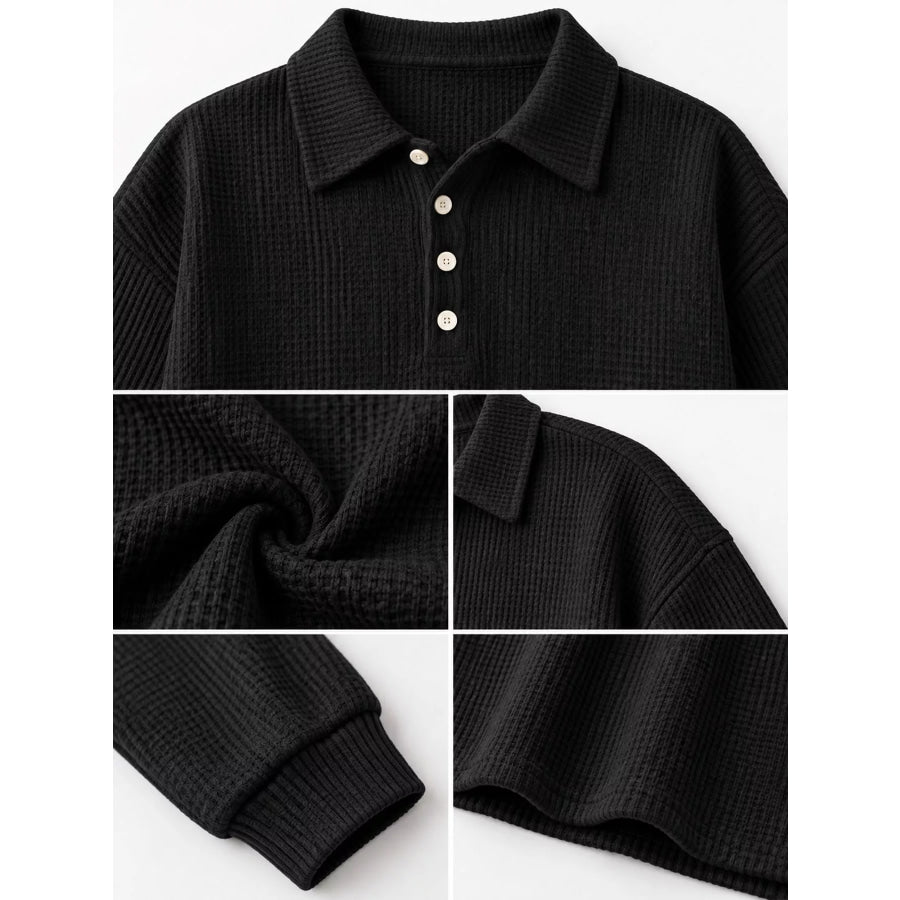 Waffle Knit Quarter-Button Polo T-Shirt Apparel and Accessories