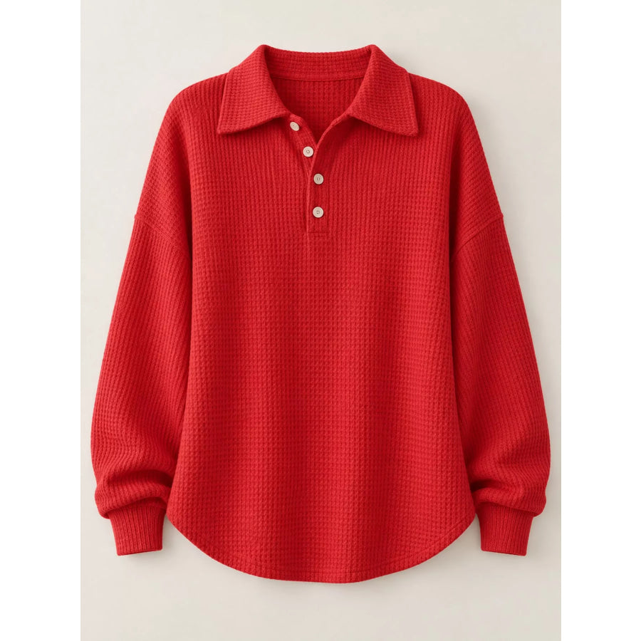 Waffle Knit Quarter-Button Polo T-Shirt Apparel and Accessories