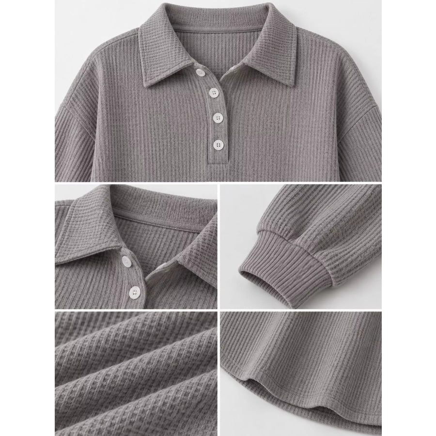 Waffle Knit Quarter-Button Polo T-Shirt Apparel and Accessories