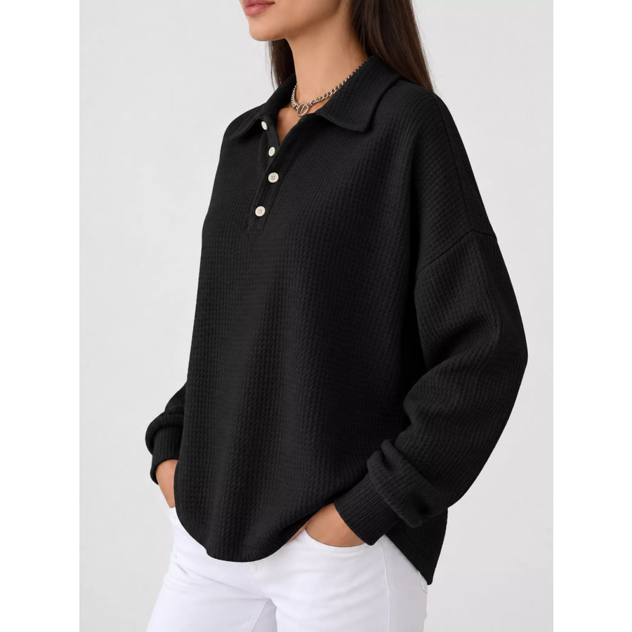 Waffle Knit Quarter-Button Polo T-Shirt Apparel and Accessories