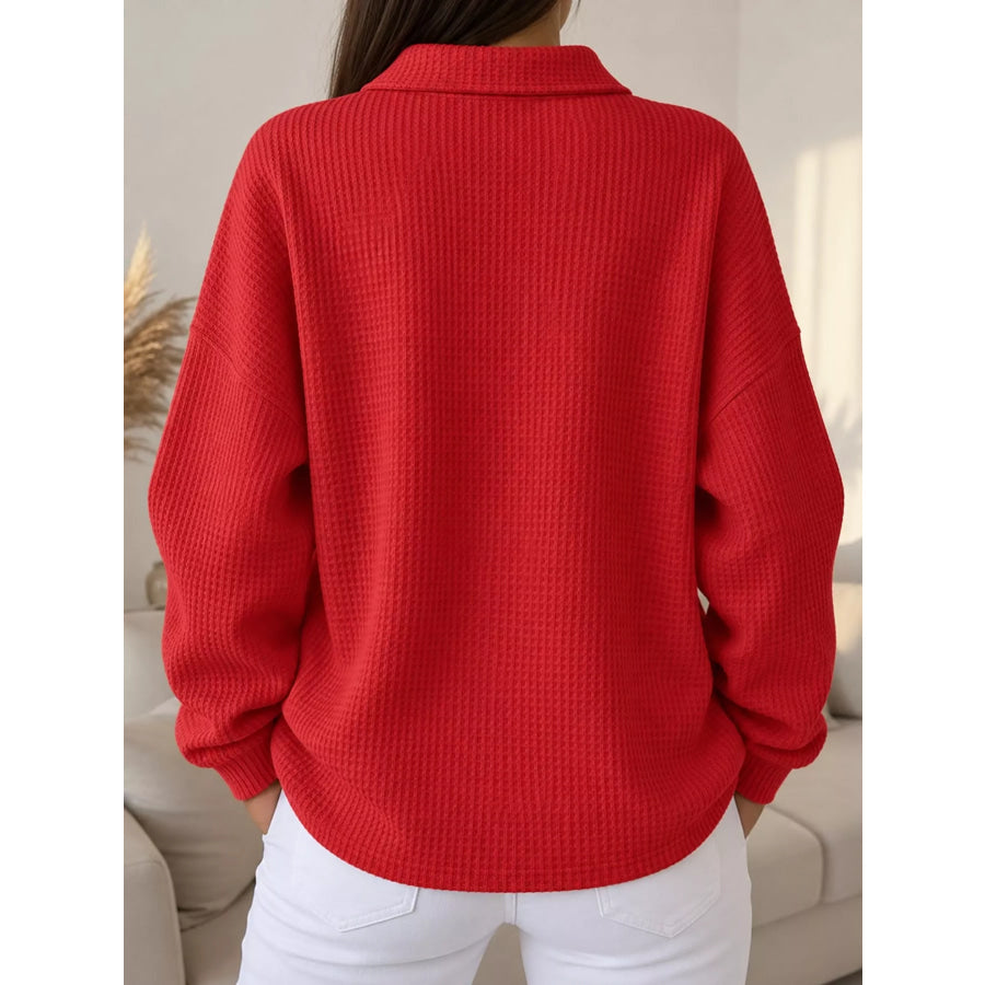 Waffle Knit Quarter-Button Polo T-Shirt Apparel and Accessories