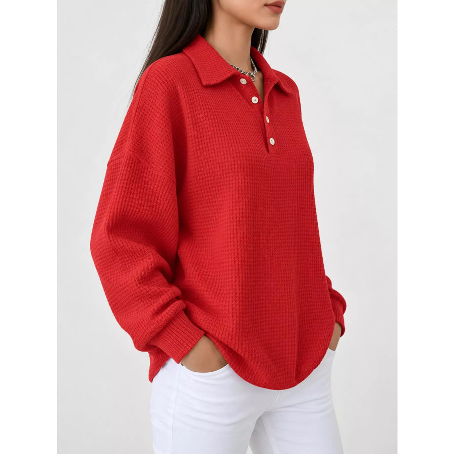 Waffle Knit Quarter-Button Polo T-Shirt Apparel and Accessories