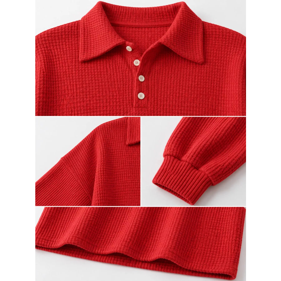 Waffle Knit Quarter-Button Polo T-Shirt Apparel and Accessories