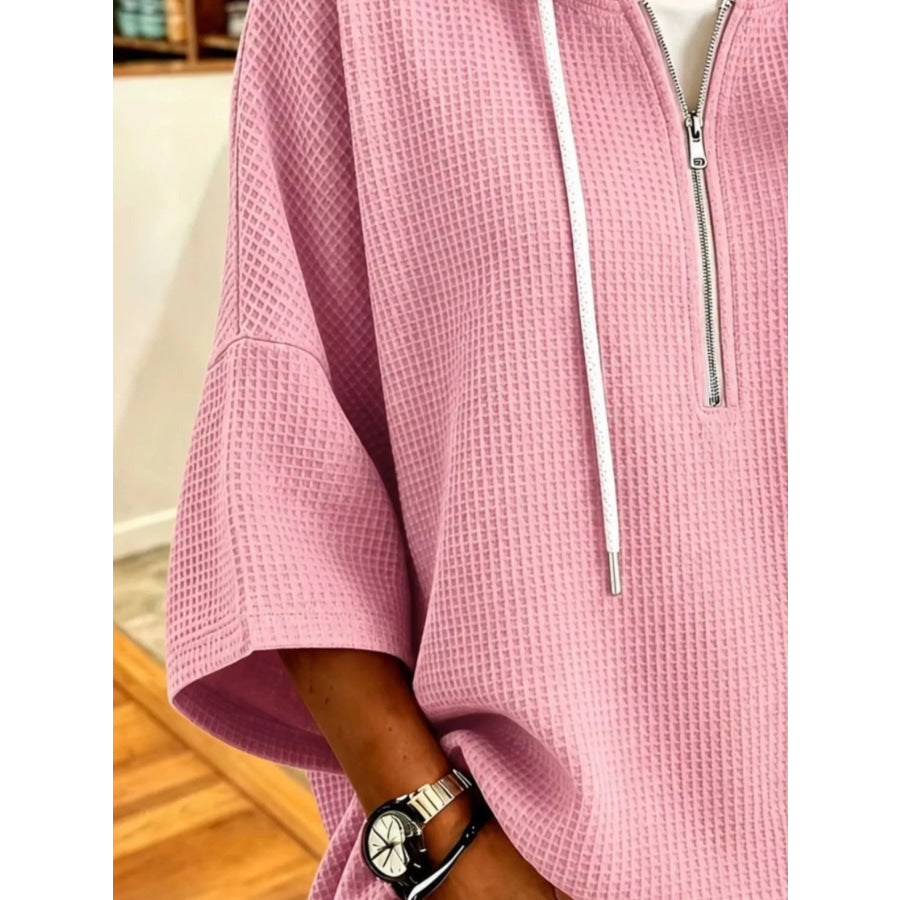 Waffle Knit Quarter-Zip Hoodie Apparel and Accessories