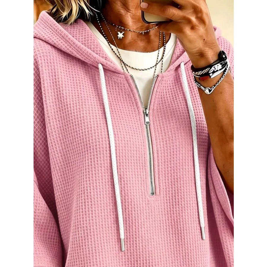 Waffle Knit Quarter-Zip Hoodie Apparel and Accessories
