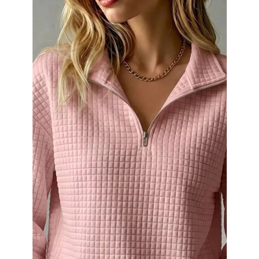 Waffle Knit Quarter-Zip Sweatshirt Dusty Pink / S Apparel and Accessories