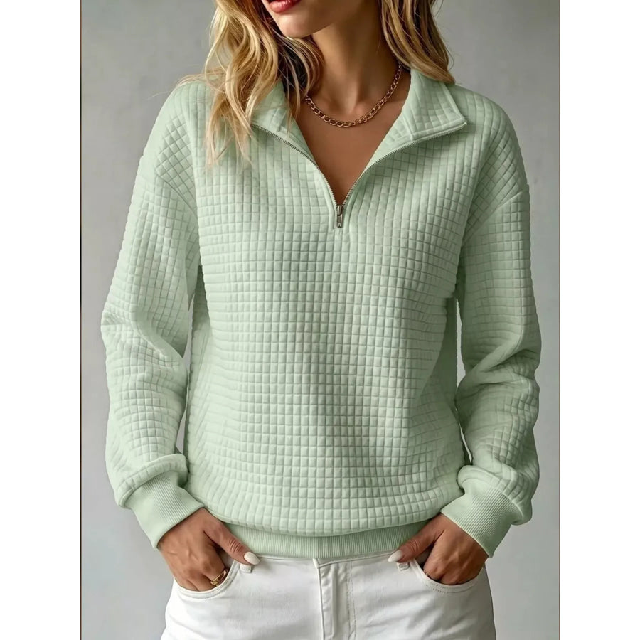 Waffle Knit Quarter-Zip Sweatshirt Gum Leaf / S Apparel and Accessories