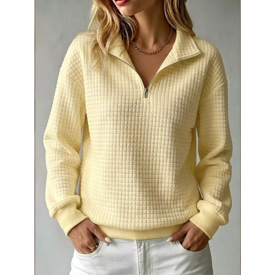 Waffle Knit Quarter-Zip Sweatshirt Pastel Yellow / S Apparel and Accessories