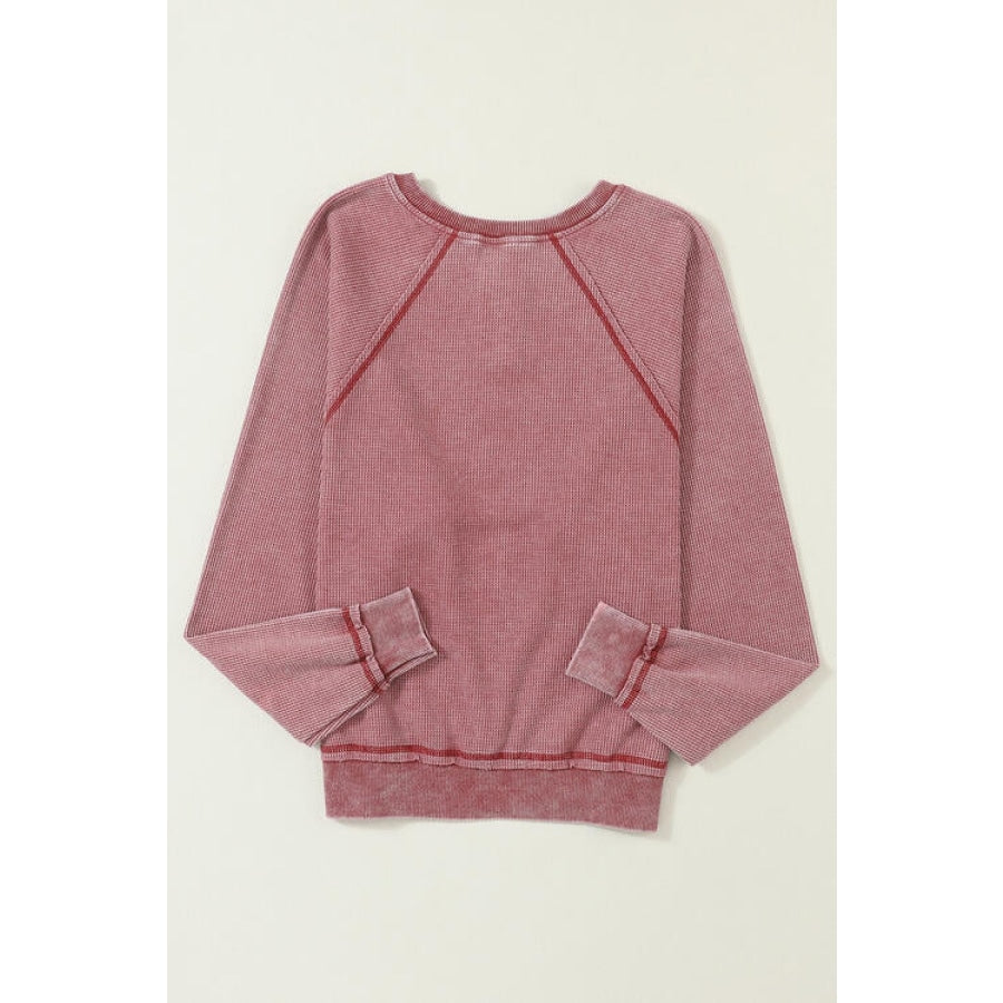 Waffle Knit Raglan Sleeve Henley Sweatshirt Clothing