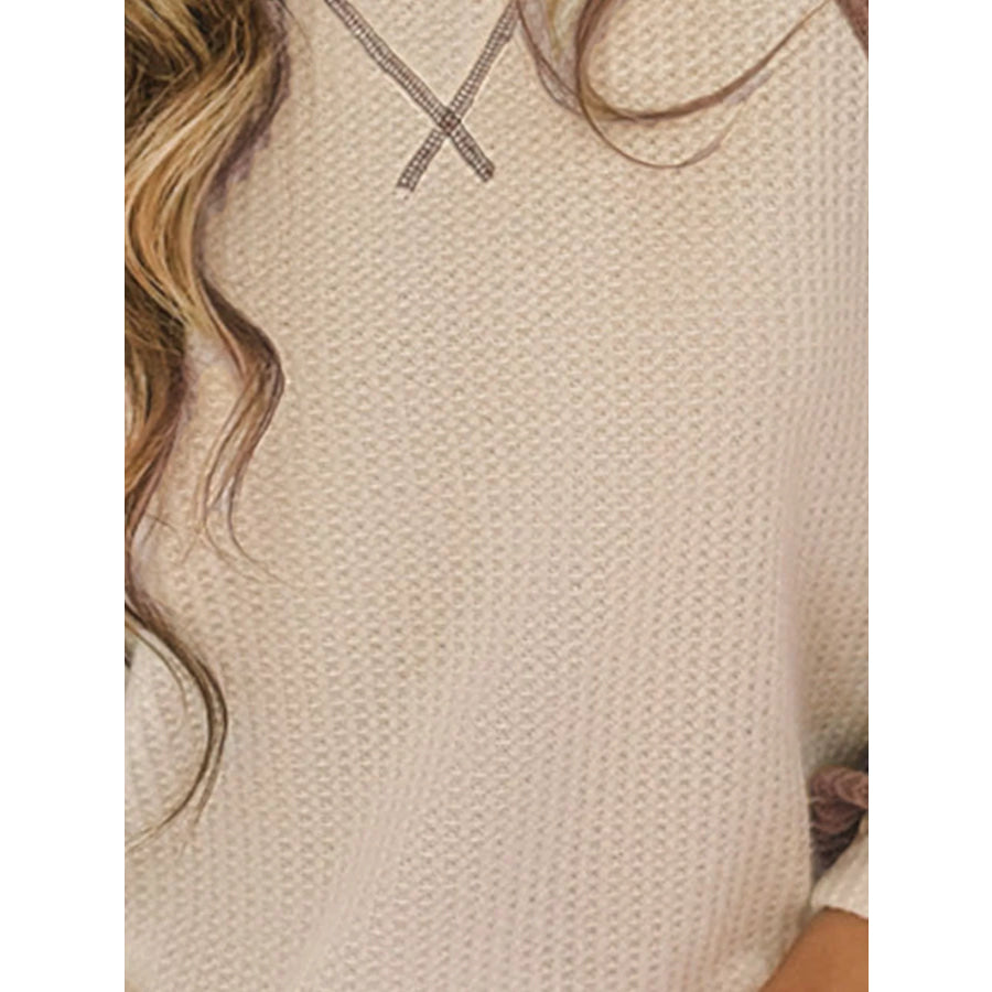 Waffle Knit Raglan Sleeve Top Beige / S Apparel and Accessories