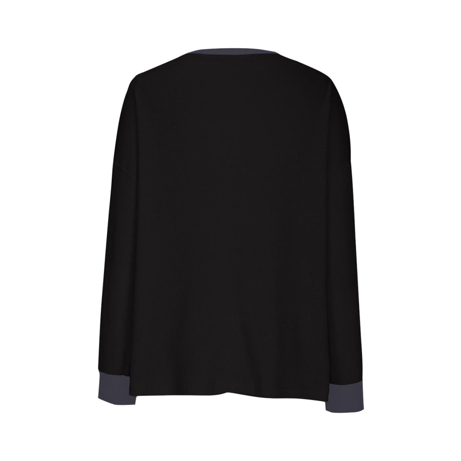 Waffle Knit Round Neck Long Sleeve T-Shirt Apparel and Accessories