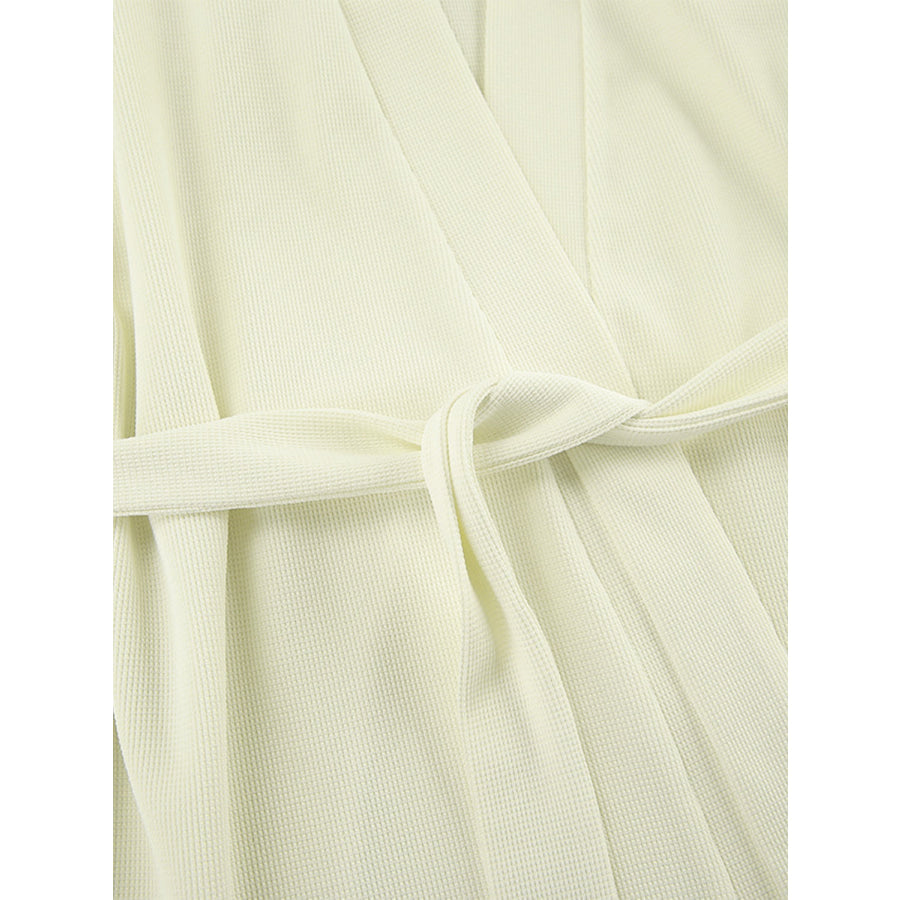 Waffle-Knit Round Neck T-Shirt Open Front Cardigan and Shorts Set Apparel and Accessories