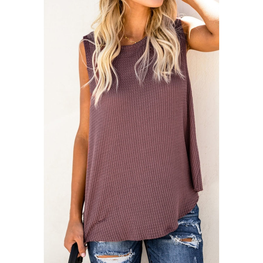 Waffle Knit Round Neck Tank Moonlit Mauve / M