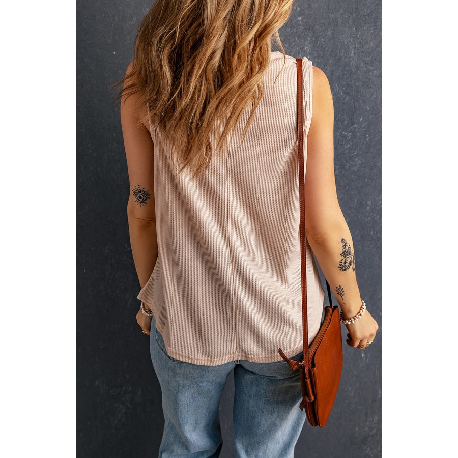 Waffle Knit Round Neck Tank Blush Pink / S