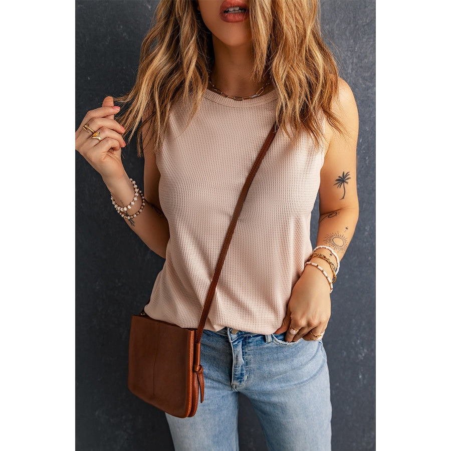 Waffle Knit Round Neck Tank