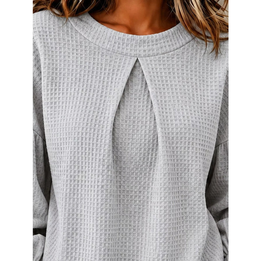 Waffle Knit Round Neck Top Apparel and Accessories