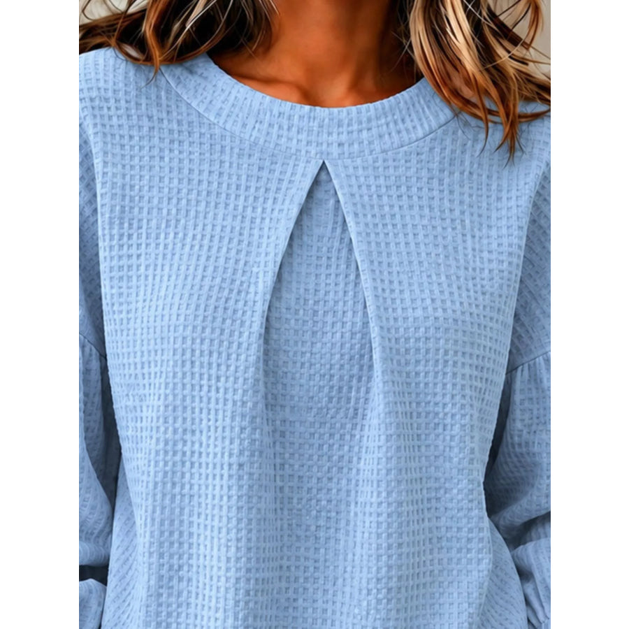 Waffle Knit Round Neck Top Apparel and Accessories